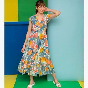 London Times Women's V-Neck Ruffle Sleeve Tiered Midi Dress- Brand new  no tag